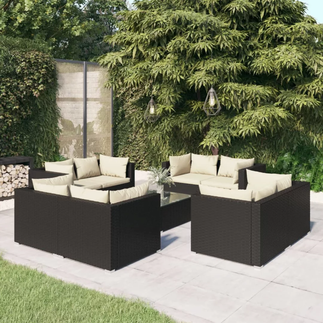 Vidaxl 9-tlg. Garten-lounge-set Mit Kissen Poly Rattan Schwarz günstig online kaufen