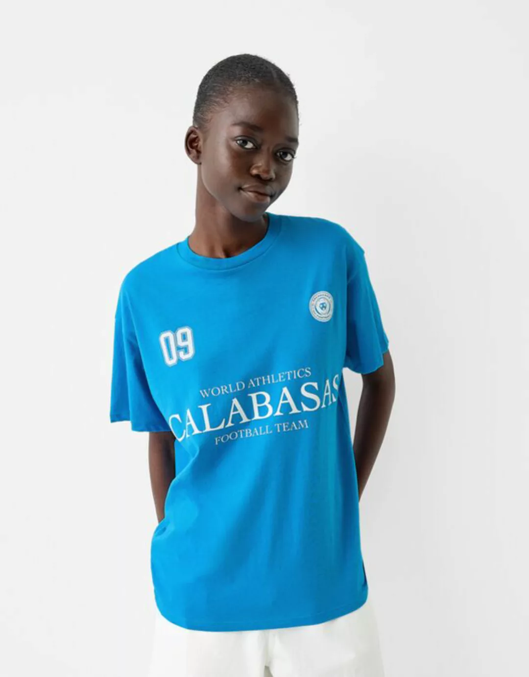 Bershka Sportliches T-Shirt Mit Kurzen Ärmeln Damen S Blau günstig online kaufen