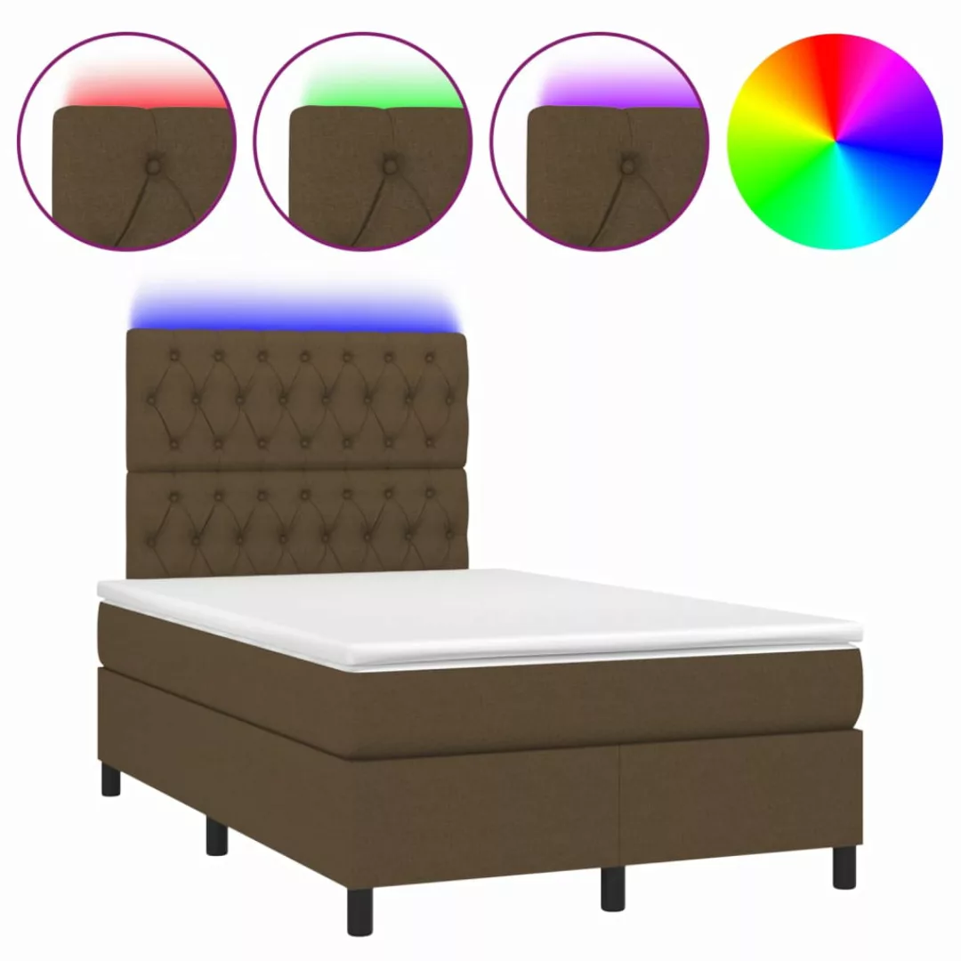 Vidaxl Boxspringbett Mit Matratze & Led Dunkelbraun 120x200 Cm Stoff günstig online kaufen