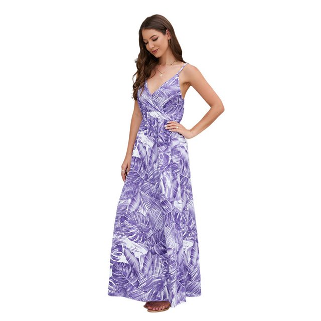 Mayou Sommerkleid Damen Blumendruck Ärmellos V-Ausschnitt Boho Strandkleid günstig online kaufen