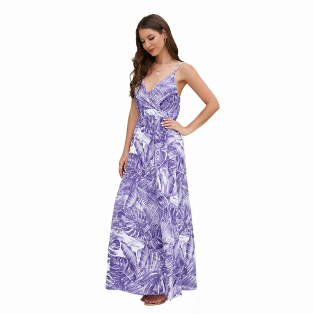 Mayou Sommerkleid Damen Blumendruck Ärmellos V-Ausschnitt Boho Strandkleid günstig online kaufen