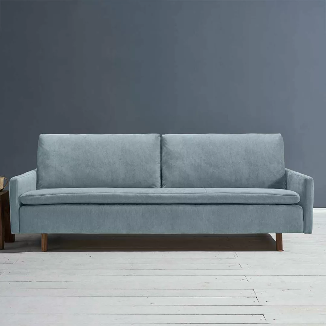 2er Schlafsofa hellblau in modernem Design Microvelour günstig online kaufen