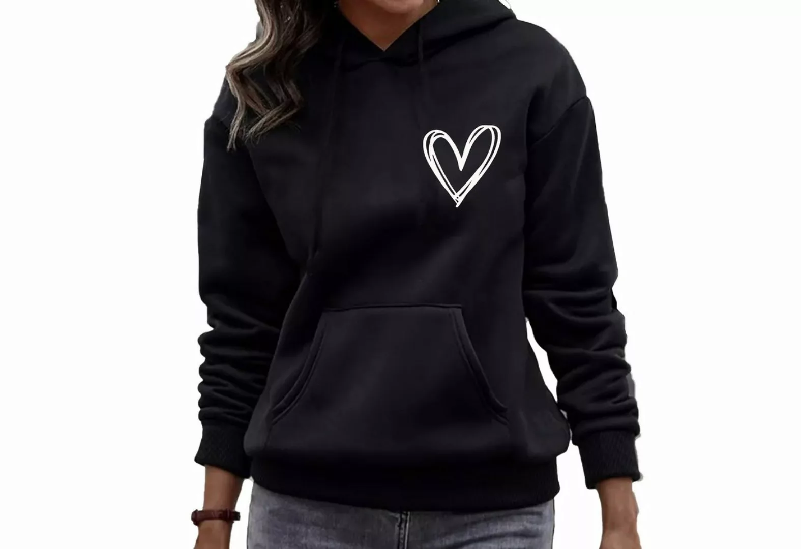 Banco Hoodie Damen Hoodie Love Liebe Herz Unifarbe Unifarben Größen XS - 6X günstig online kaufen