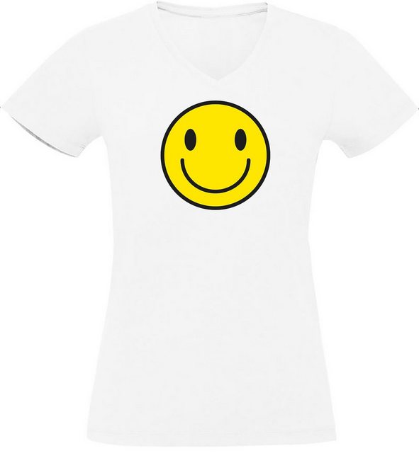 MyDesign24 T-Shirt Damen Smiley Print Shirt - Lächelnder Smiley V-Ausschnit günstig online kaufen