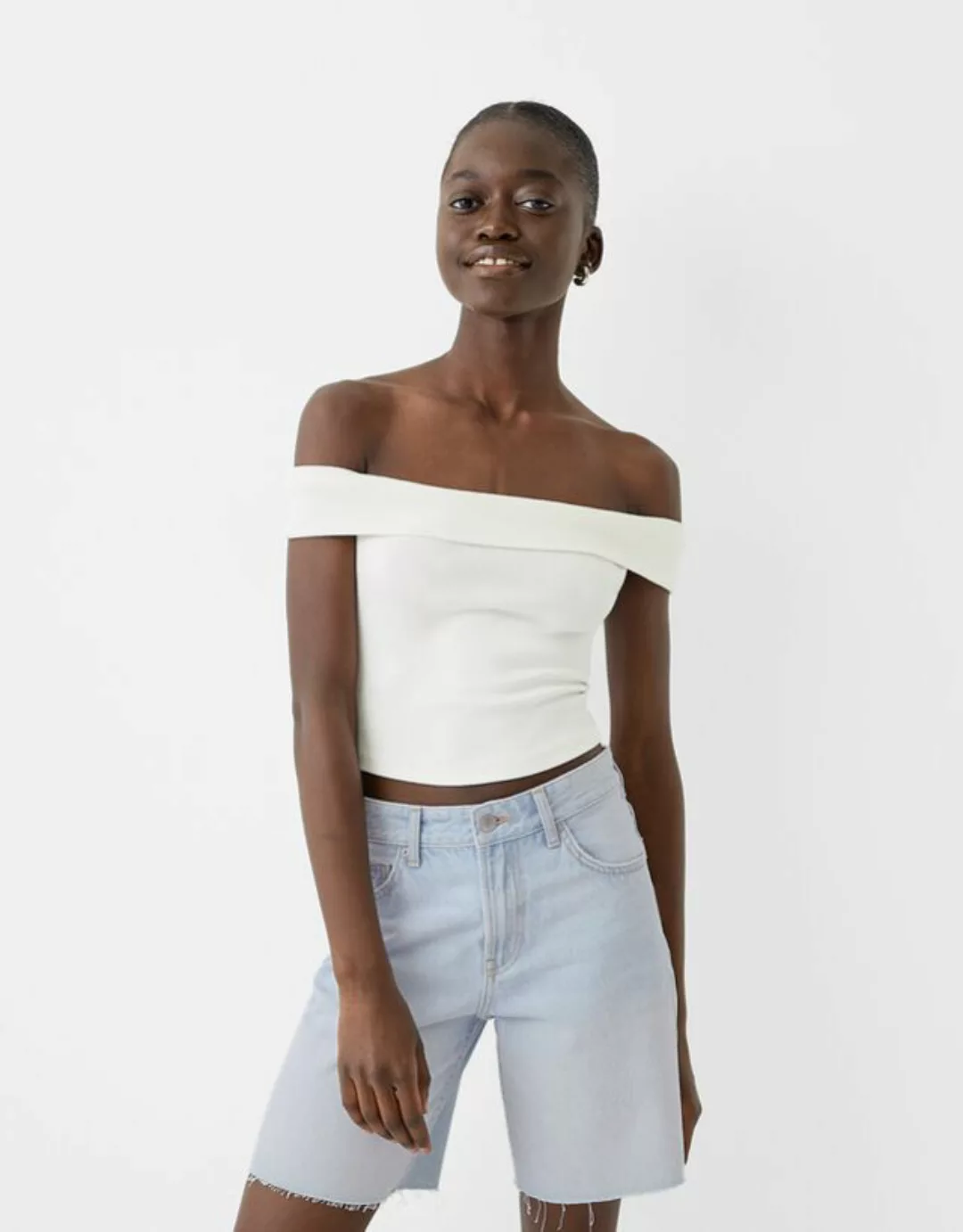 Bershka Jeans-Bermudashorts Damen 42 Hellblau günstig online kaufen