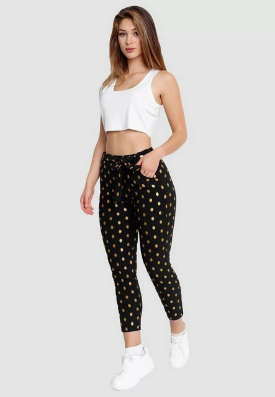 Egomaxx Stoffhose lockere Hose Poptrash Pants Bindegürtel Gold Punkte (1-tl günstig online kaufen