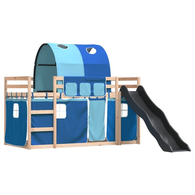 vidaXL Bett Etagenbett mit Rutsche und Gardinen Blau 80x200 cm günstig online kaufen
