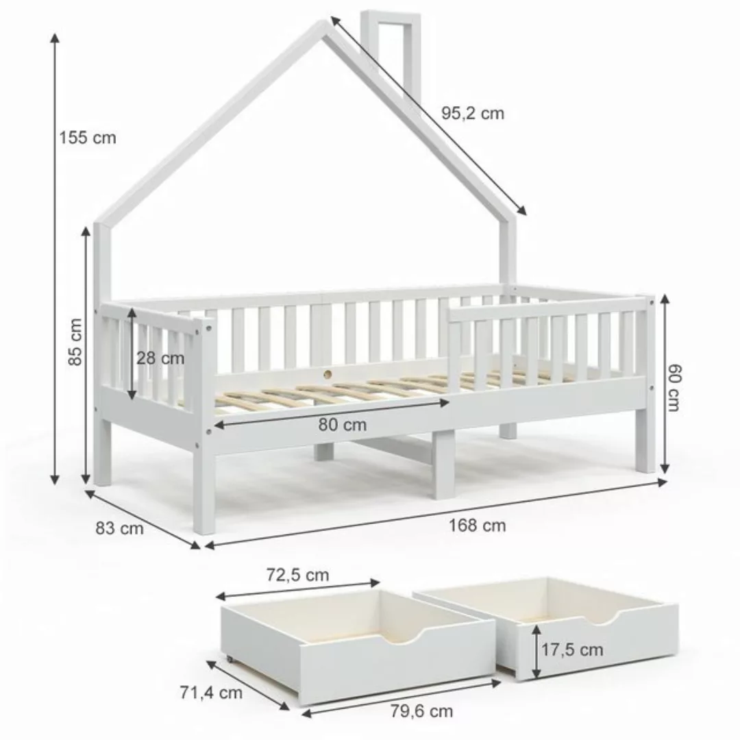 VitaliSpa® Hausbett Kinderbett Spielbett Noemi 80x160cm Weiß Matratze Schub günstig online kaufen