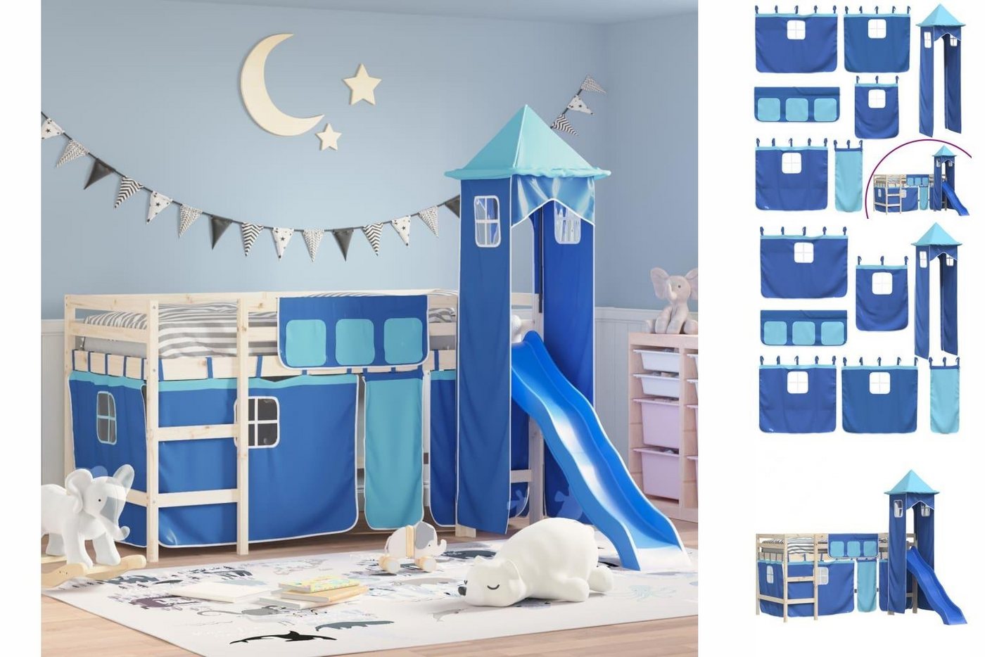 vidaXL Kinderbett Vorhänge für Hochbett mit Turm Blau Polyester günstig online kaufen