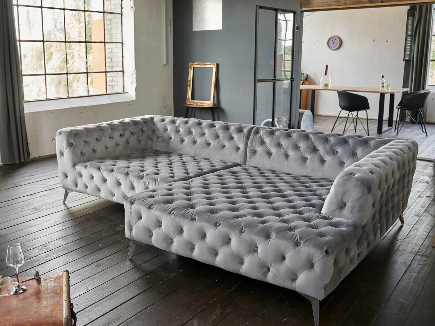 KAWOLA Ecksofa NARLA, Sofa Chesterfield Velvet versch. Farben Recamiere rec günstig online kaufen