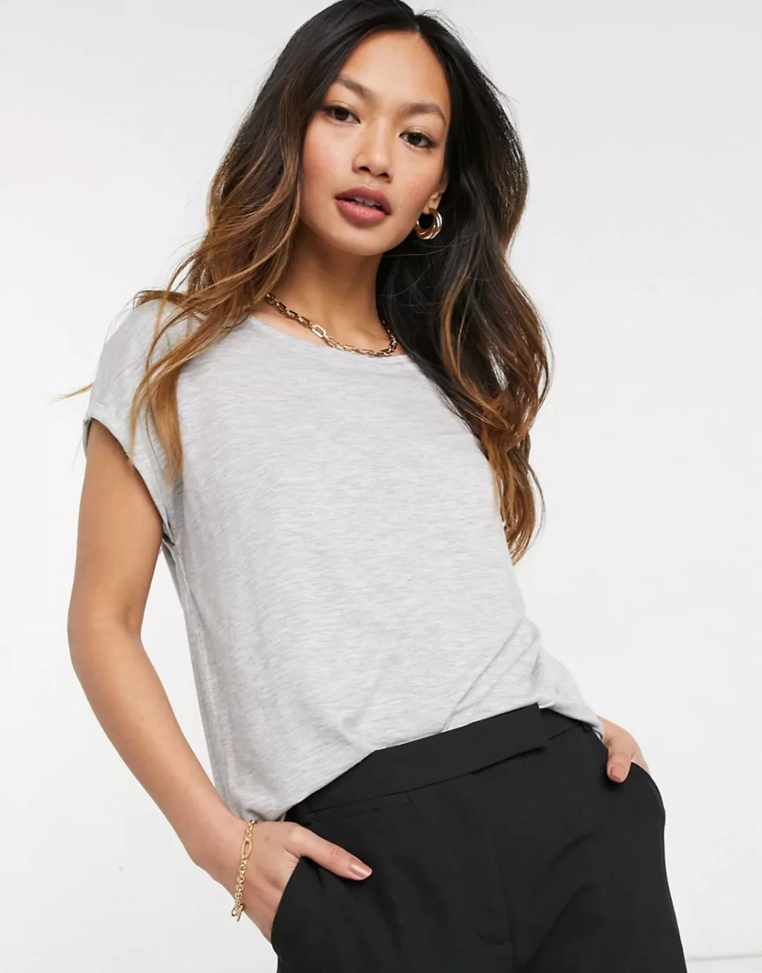 Vero Moda Ava Plain Kurzärmeliges T-shirt XL Light Grey Melange günstig online kaufen