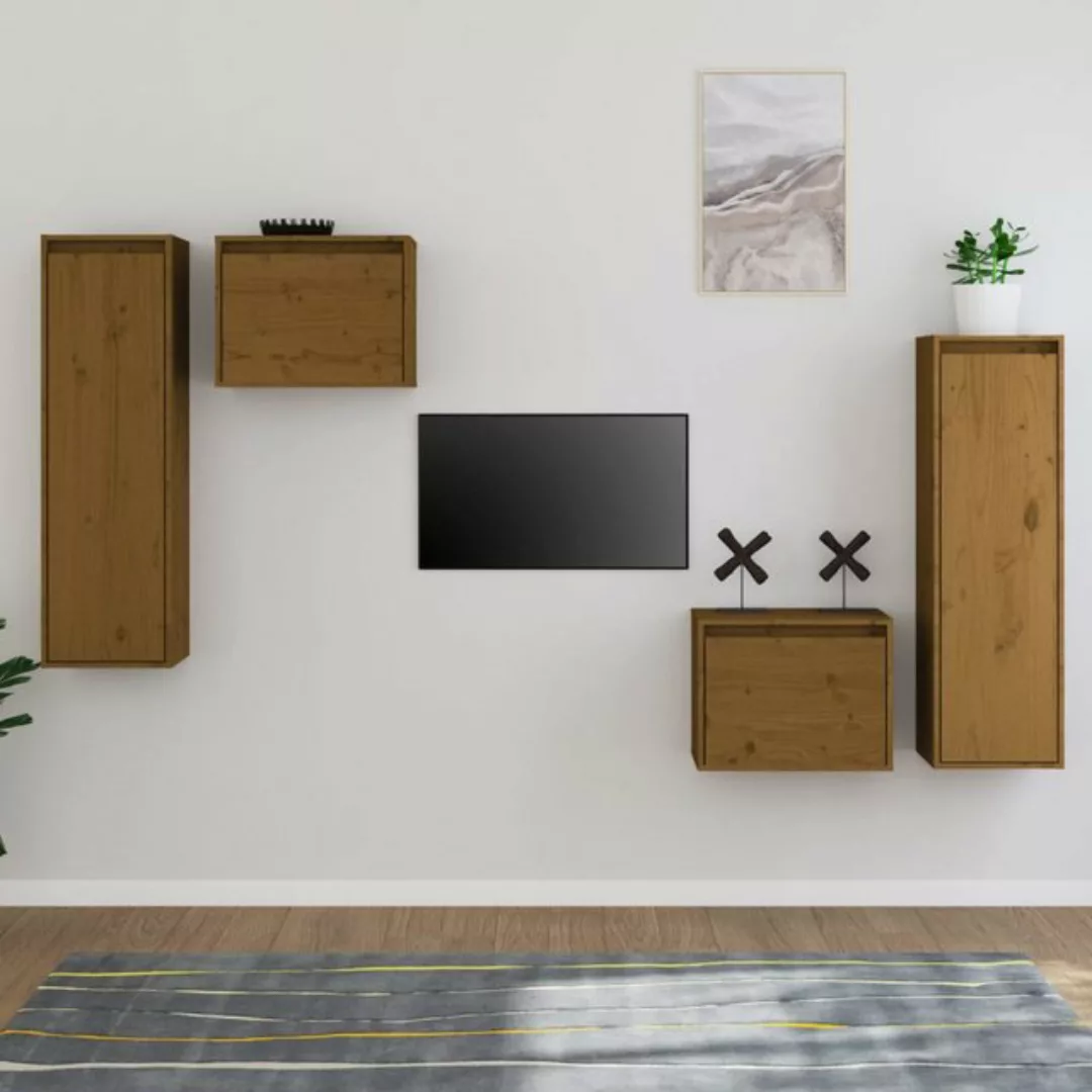 vidaXL TV-Schrank TV-Schränke 4 Stk Honigbraun Massivholz Kiefer Lowboard L günstig online kaufen