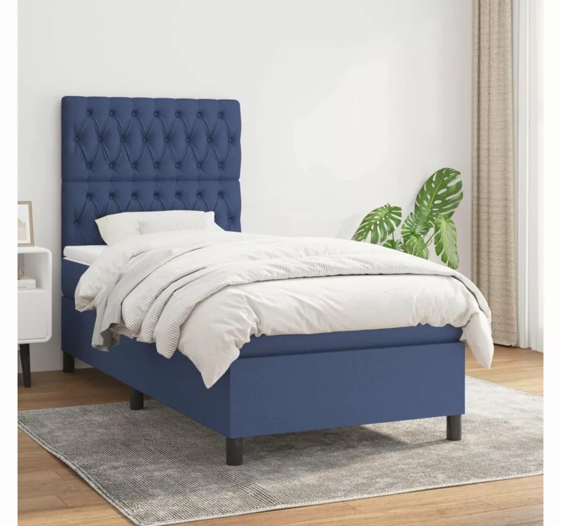 vidaXL Boxspringbett Boxspringbett mit Matratze Blau 90x200 cm Stoff Bett B günstig online kaufen