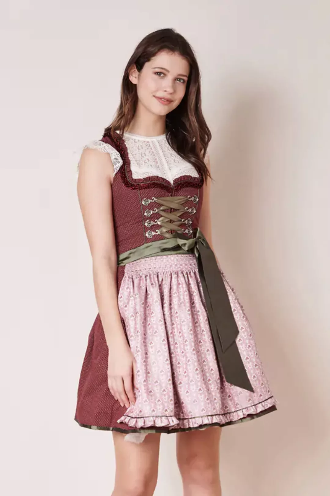 KRÜGER MADL & BUAM Trachtenkleid Mini Dirndl 2tlg. 50cm DORIS bordeaux günstig online kaufen