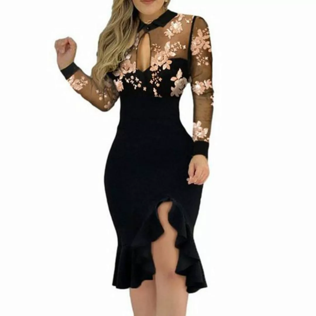 ZWY Dirndl Kleid, besticktes Rüschenkleid, Langarmkleid günstig online kaufen
