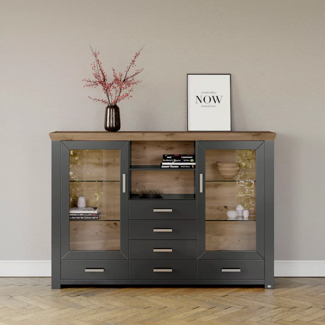 set one by Musterring Highboard "York", Typ 56, mit Glastüren, Beleuchtung günstig online kaufen