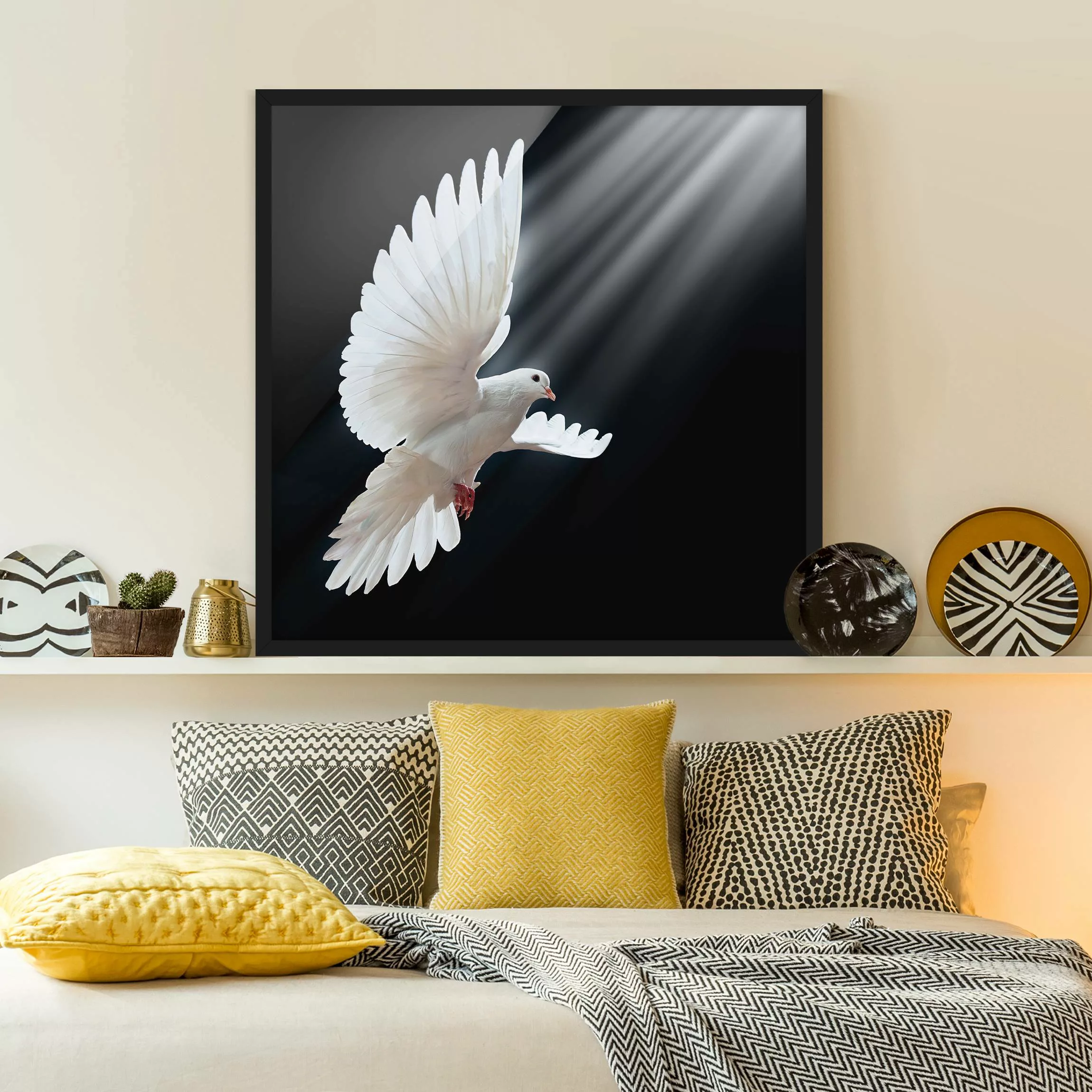 Bild mit Rahmen Schwarz-Weiß - Quadrat Holy Dove günstig online kaufen
