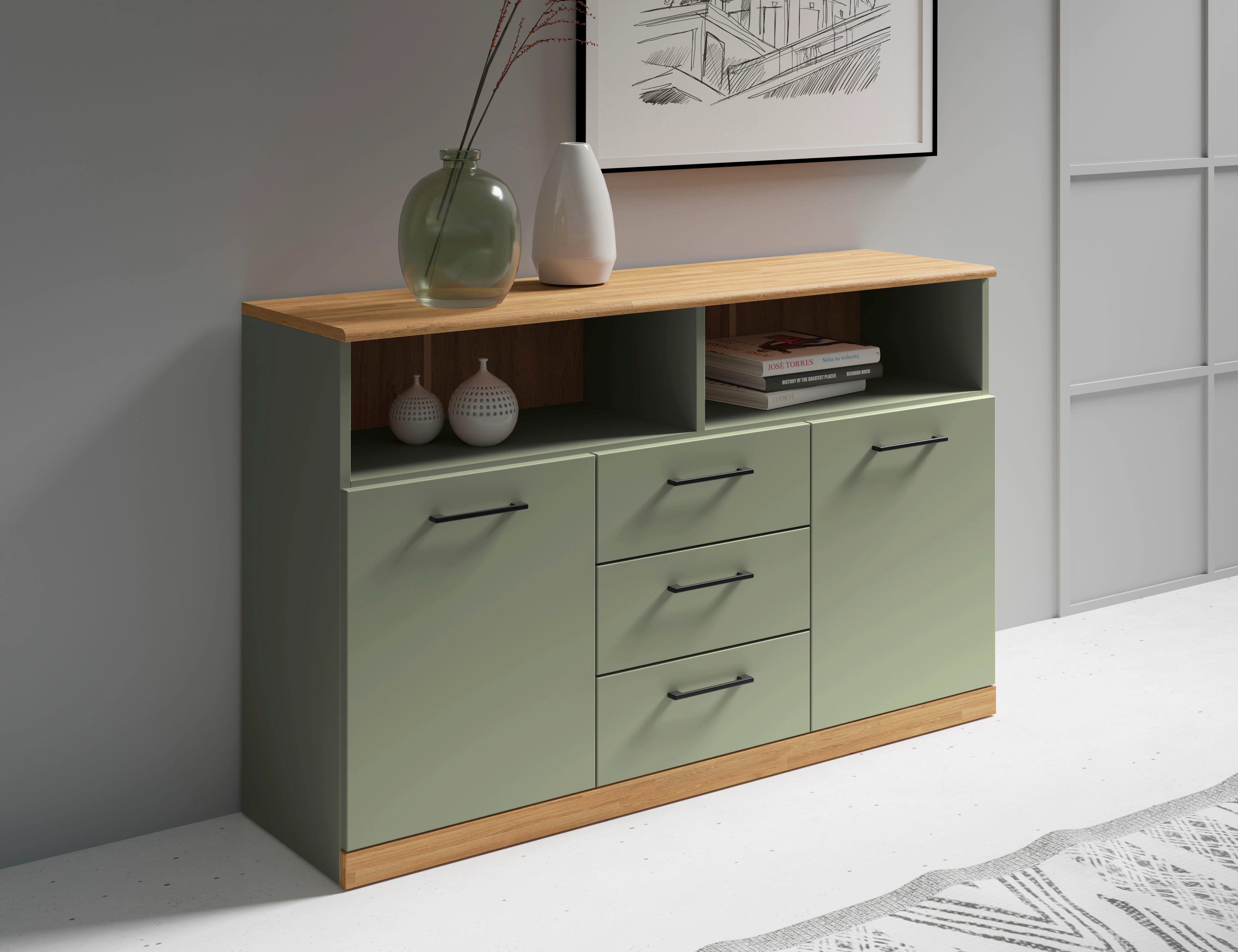 Home affaire Sideboard "Ribe,130cm breit,80cm hoch,Türen und Schubladen,6 F günstig online kaufen