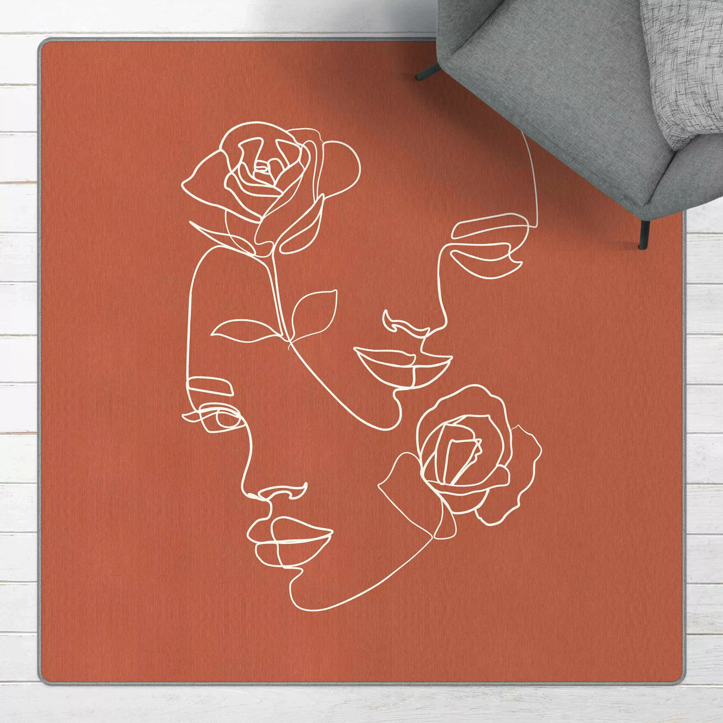 Teppich Line Art Gesichter Frauen Rosen Kupfer günstig online kaufen