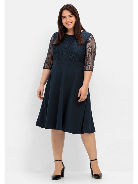 Sheego Abendkleid "Große Größen", mit floraler Spitze und Chiffon-Ärmeln günstig online kaufen