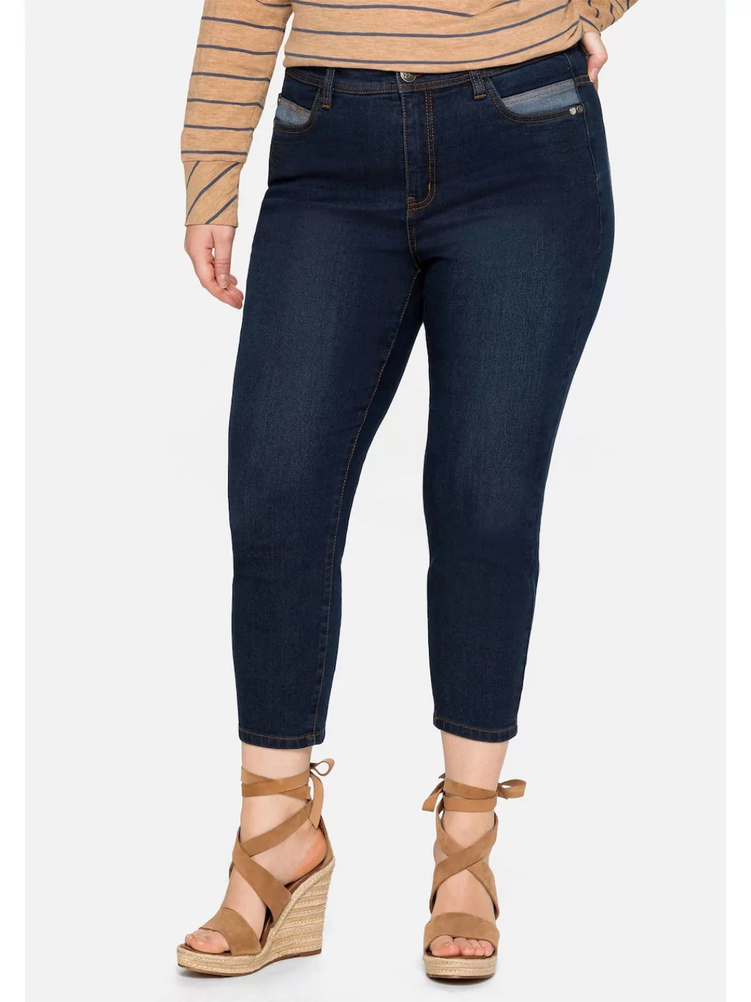 Sheego Stretch-Jeans "Große Größen", in 7/8-Länge, mit Stickerei vorn günstig online kaufen