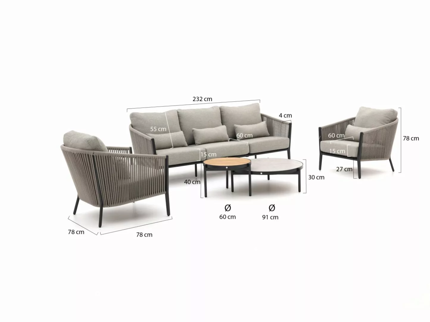 SUNS Avero Sessel-Sofa Lounge-Set 5-teilig günstig online kaufen