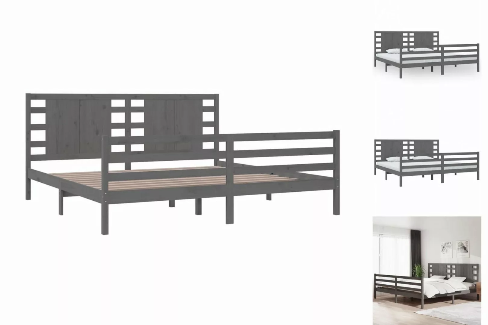 vidaXL Bettgestell Massivholzbett Grau Kiefer 200x200 cm Bett Bettgestell D günstig online kaufen