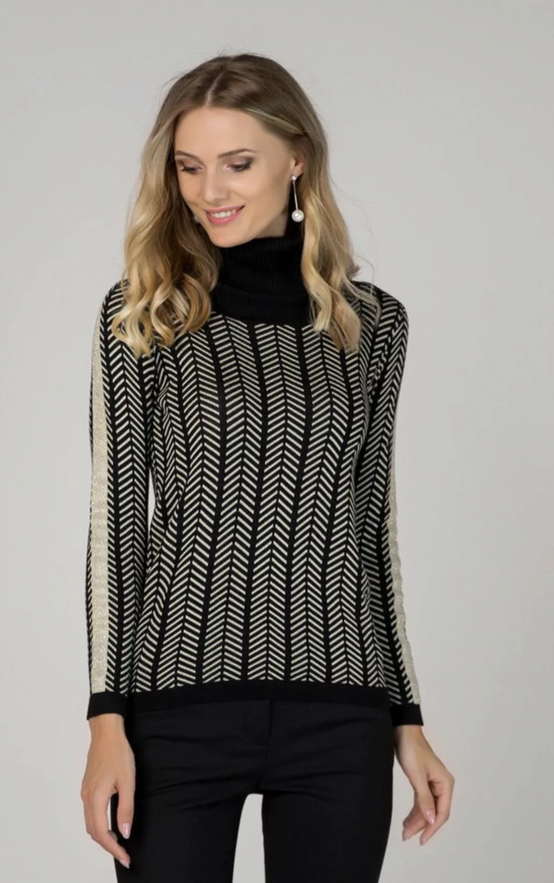 Passioni Rollkragenpullover mit geometrischen Streifen und Glitzerstreifen günstig online kaufen