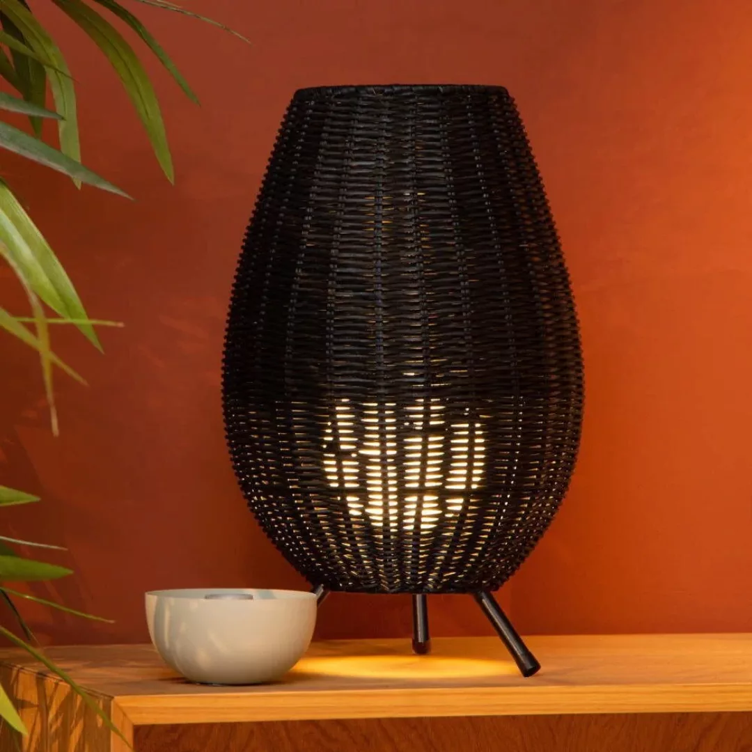 Tischleuchte Colin aus Rattan, Ø22cm schwarz/gold günstig online kaufen