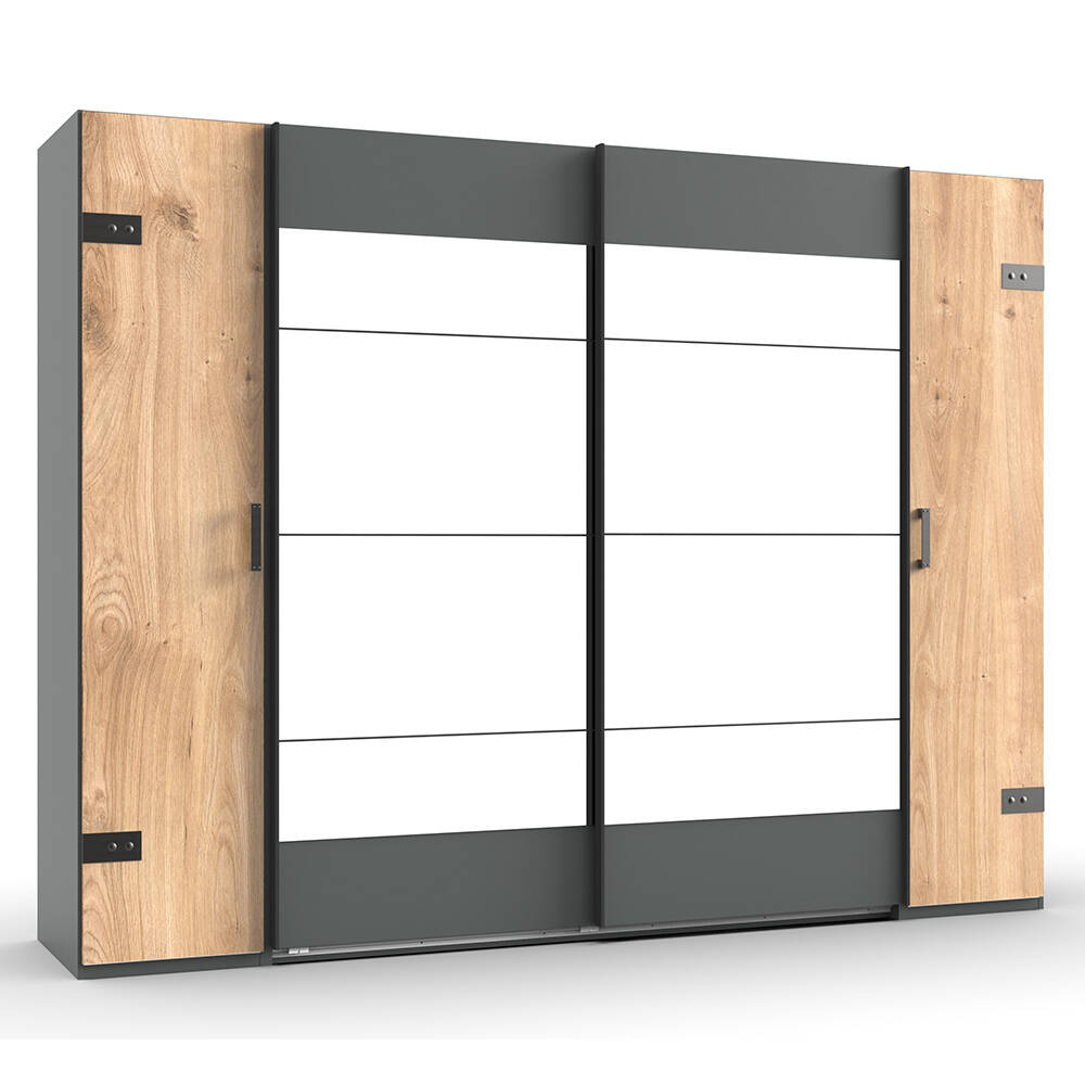 Kleiderschrank Schwebetüren mit Spiegel Eiche mit graphit SUNDERLAND-43 günstig online kaufen