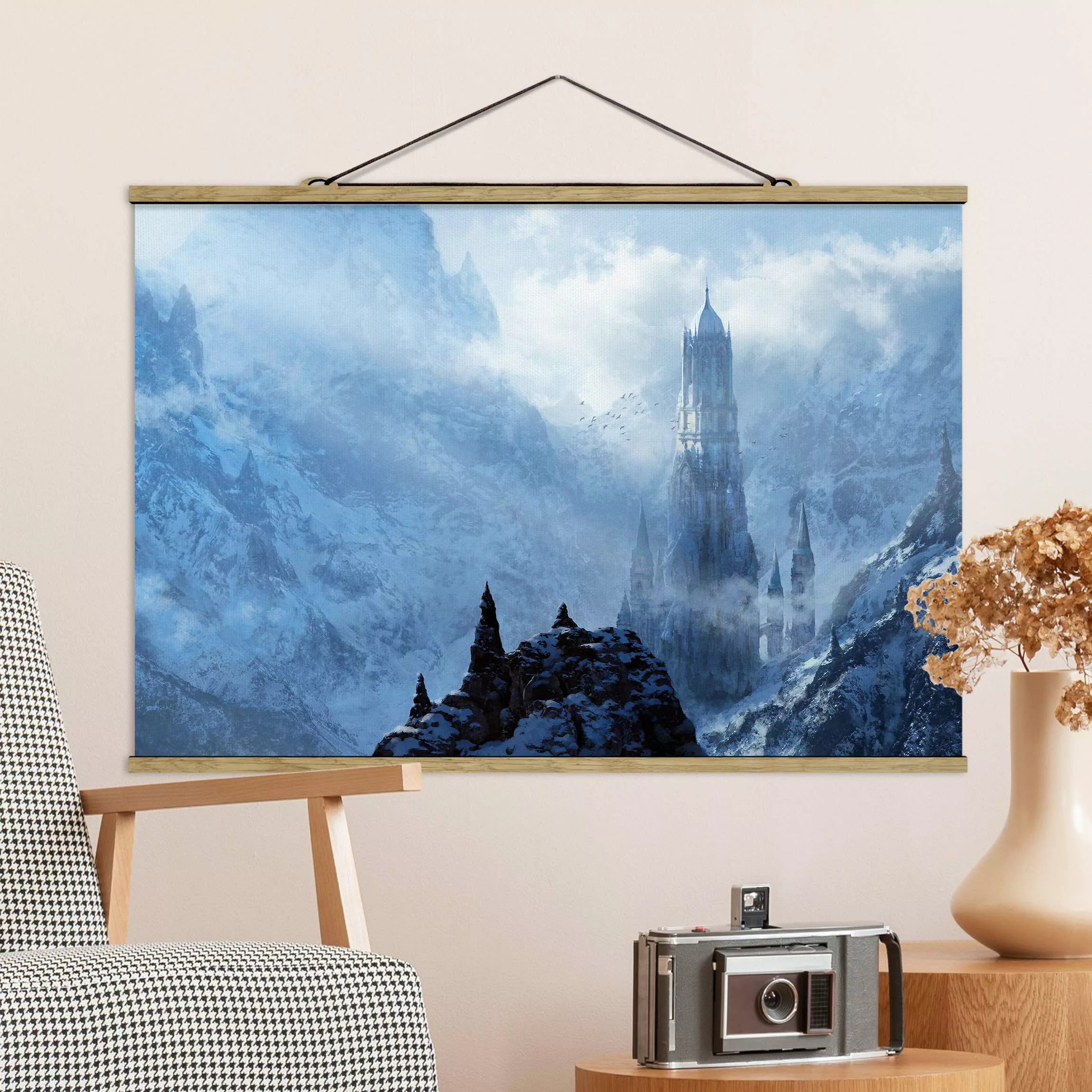 Stoffbild mit Posterleisten Phantastisches Schloss im Schnee günstig online kaufen