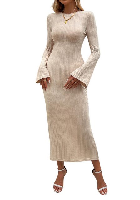 Mayou Strickkleid Damen Strickkleid Rundhals Geripptes Langarm Winter Slim günstig online kaufen