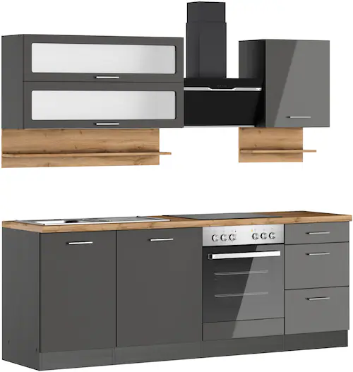 KOCHSTATION Küchenzeile »KS-Milan«, 220 cm breit, robuste Metallauszüge, vi günstig online kaufen