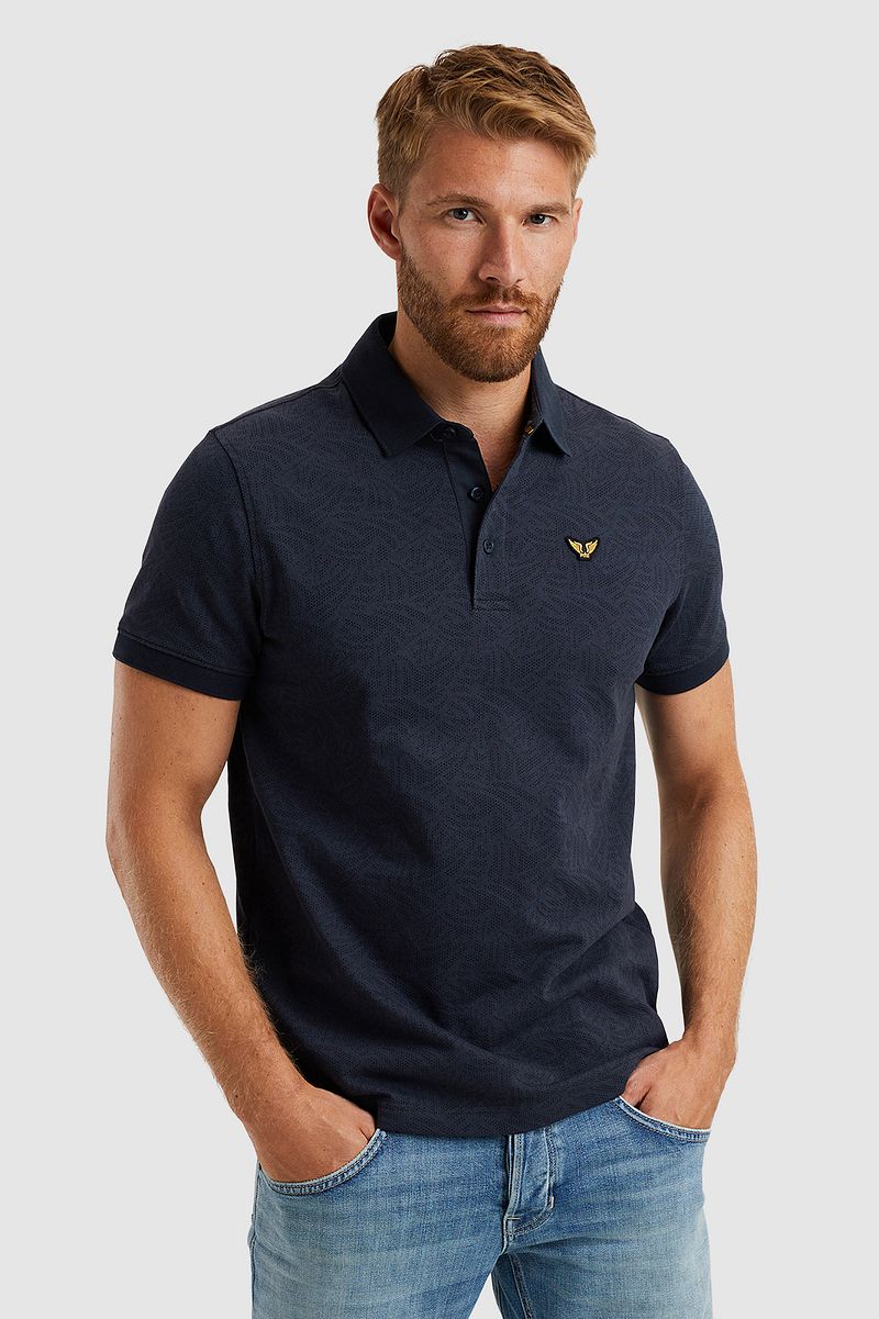 PME Legend Poloshirt Jacquard Jersey Navy - Größe M günstig online kaufen