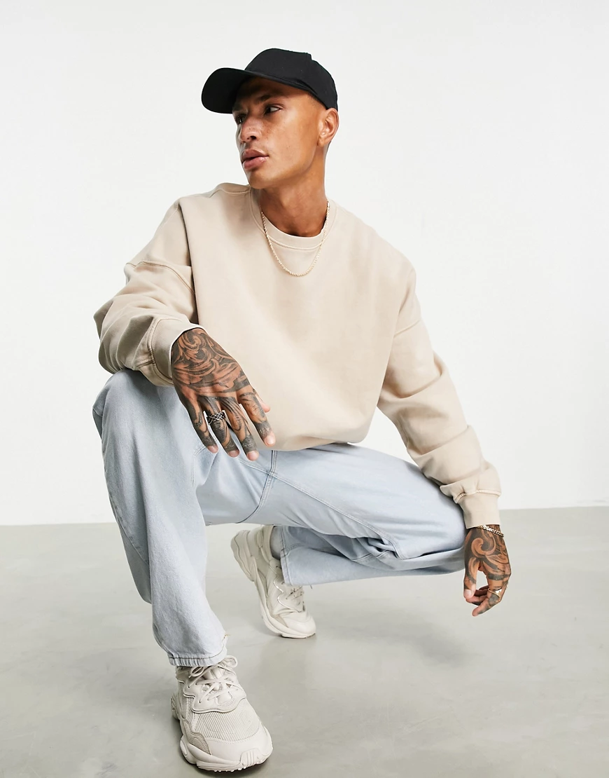 Dr Denim – Schweres Sweatshirt in Steingrau-Neutral günstig online kaufen