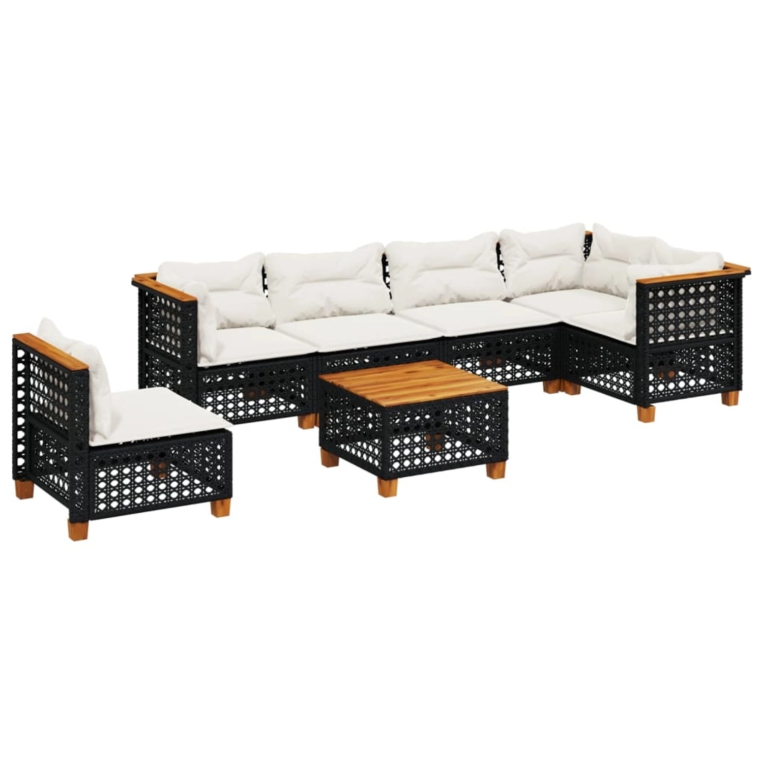 vidaXL 7-Tlg Garten-Sofagarnitur mit Kissen Schwarz Poly Rattan 3261878 günstig online kaufen
