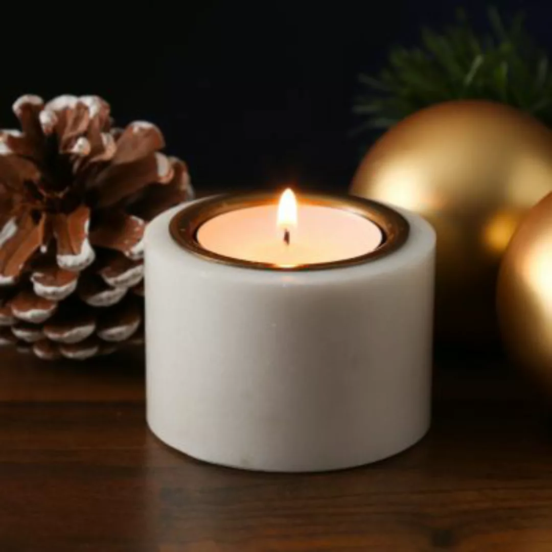MARELIDA Teelichthalter Marmor Kerzenhalter H: 4cm weiß günstig online kaufen
