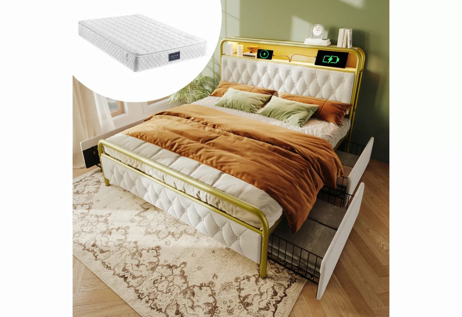 Gotagee Polsterbett Doppelbett Metallbett Jugendbett Multifunktionsbett Fla günstig online kaufen