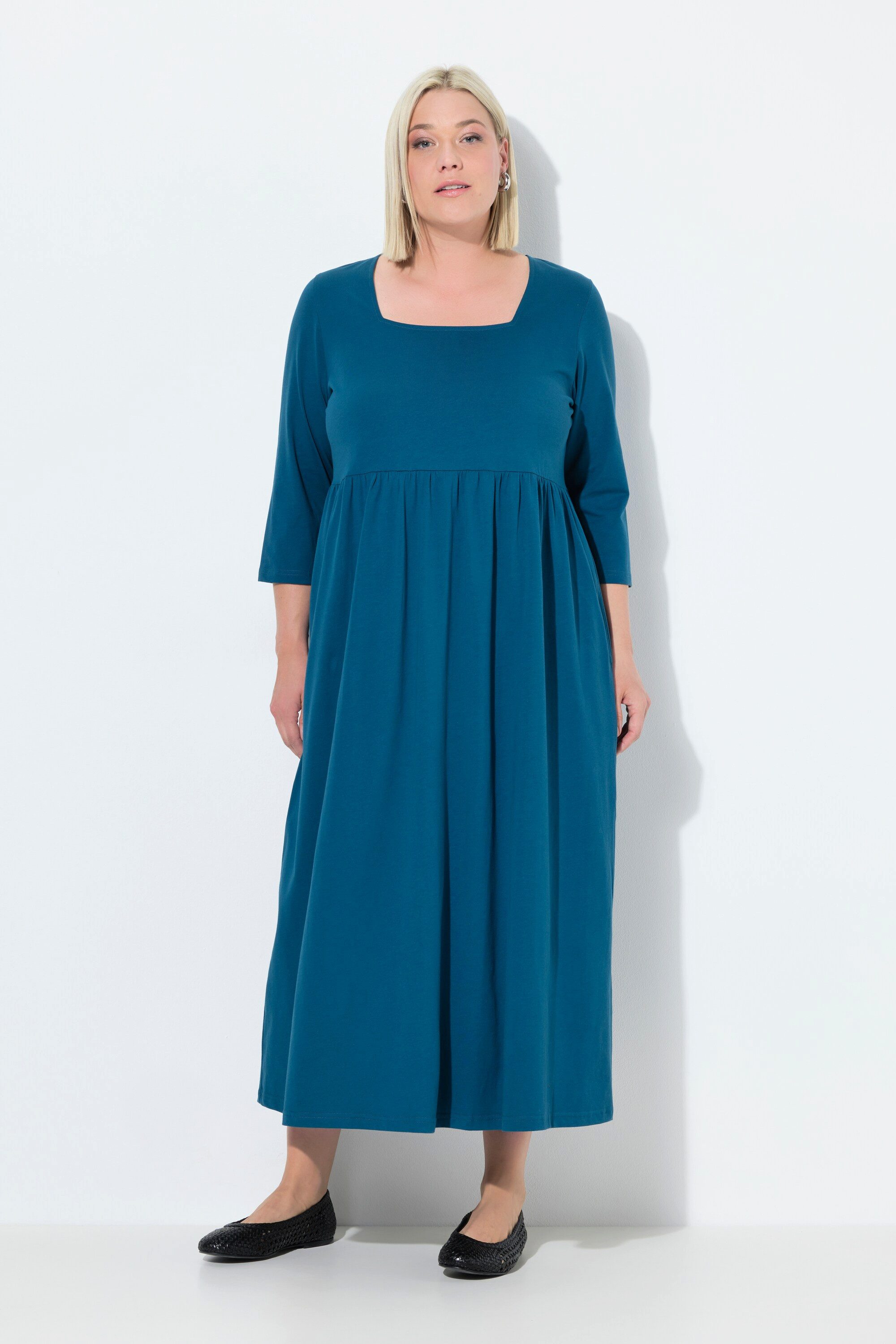 Ulla Popken Maxikleid Jerseykleid A-Linie Carré-Ausschnitt günstig online kaufen