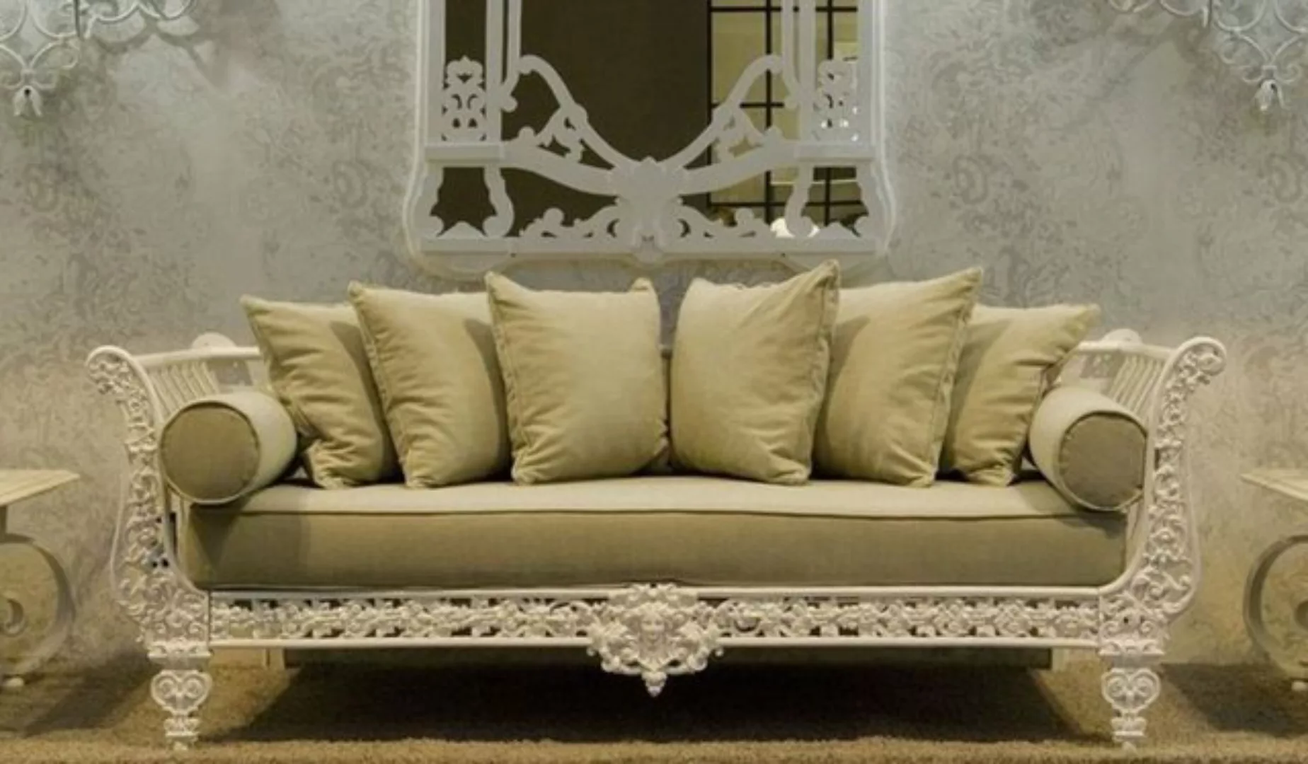 Casa Padrino Sofa Luxus Barock Sofa Weiß / Hellgrün 212 x 87 x H. 77 cm - H günstig online kaufen