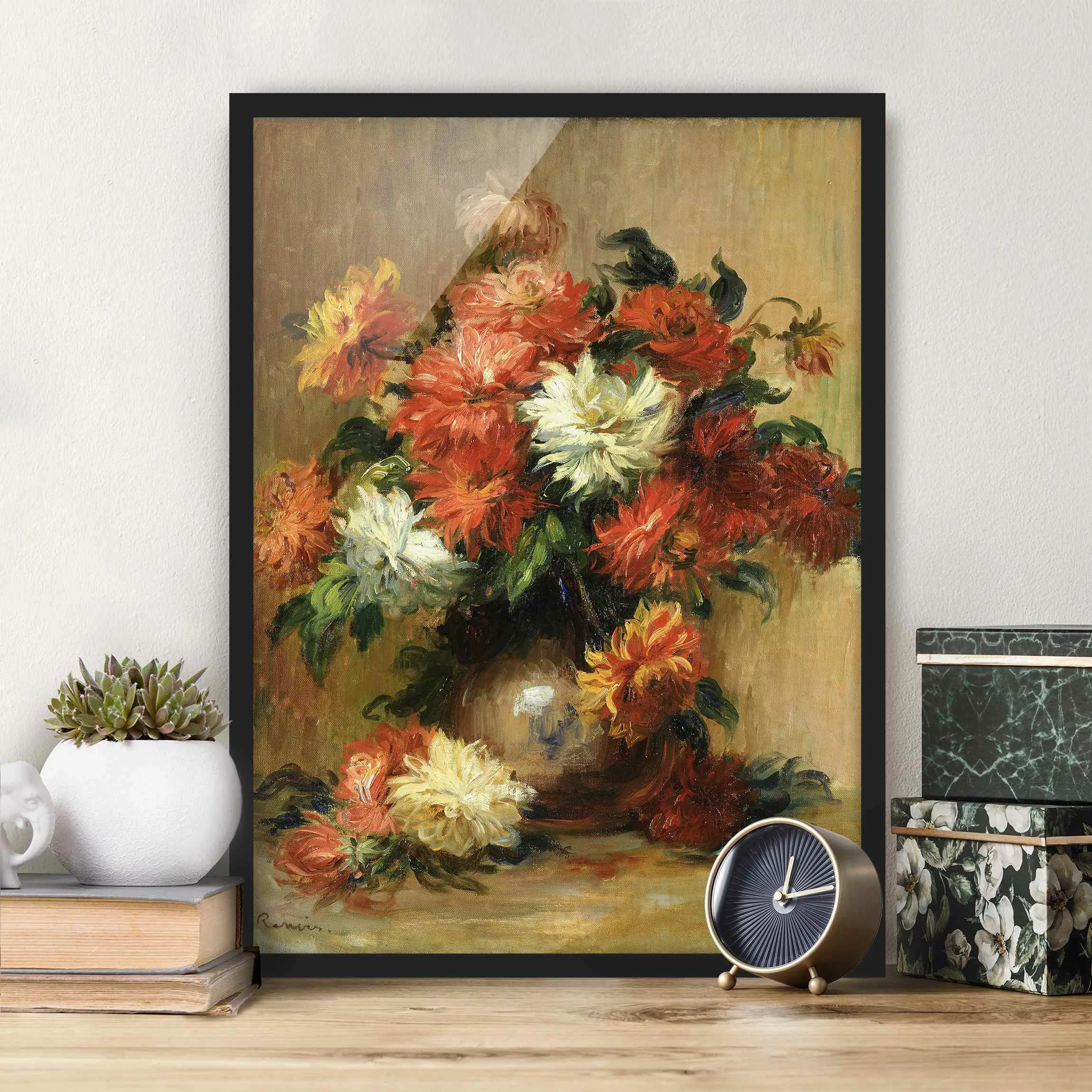 Bild mit Rahmen Kunstdruck - Hochformat Auguste Renoir - Stillleben mit Dah günstig online kaufen