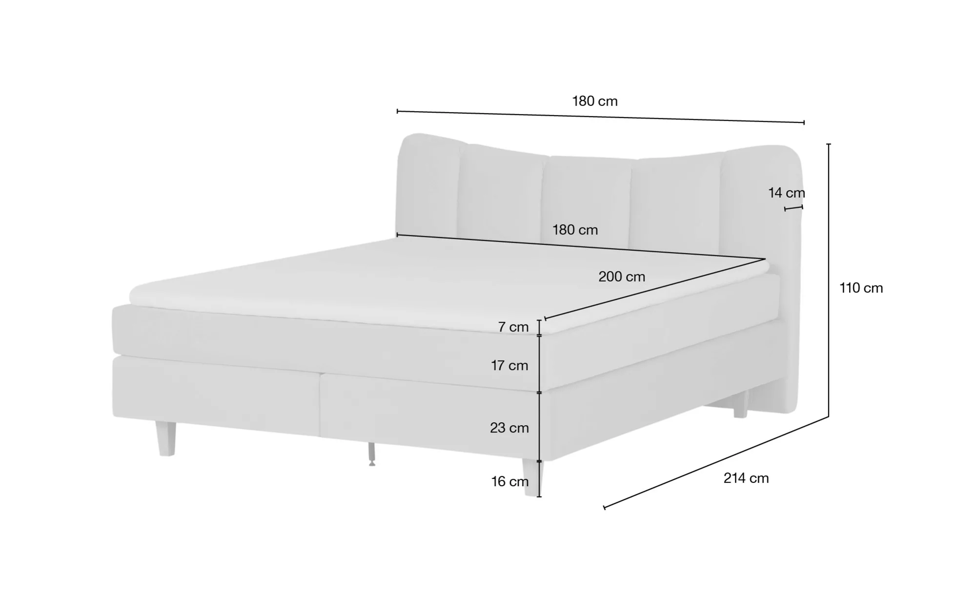 Boxspringbett  Dalur ¦ grau ¦ Maße (cm): B: 180 H: 110 Betten > Boxspringbe günstig online kaufen