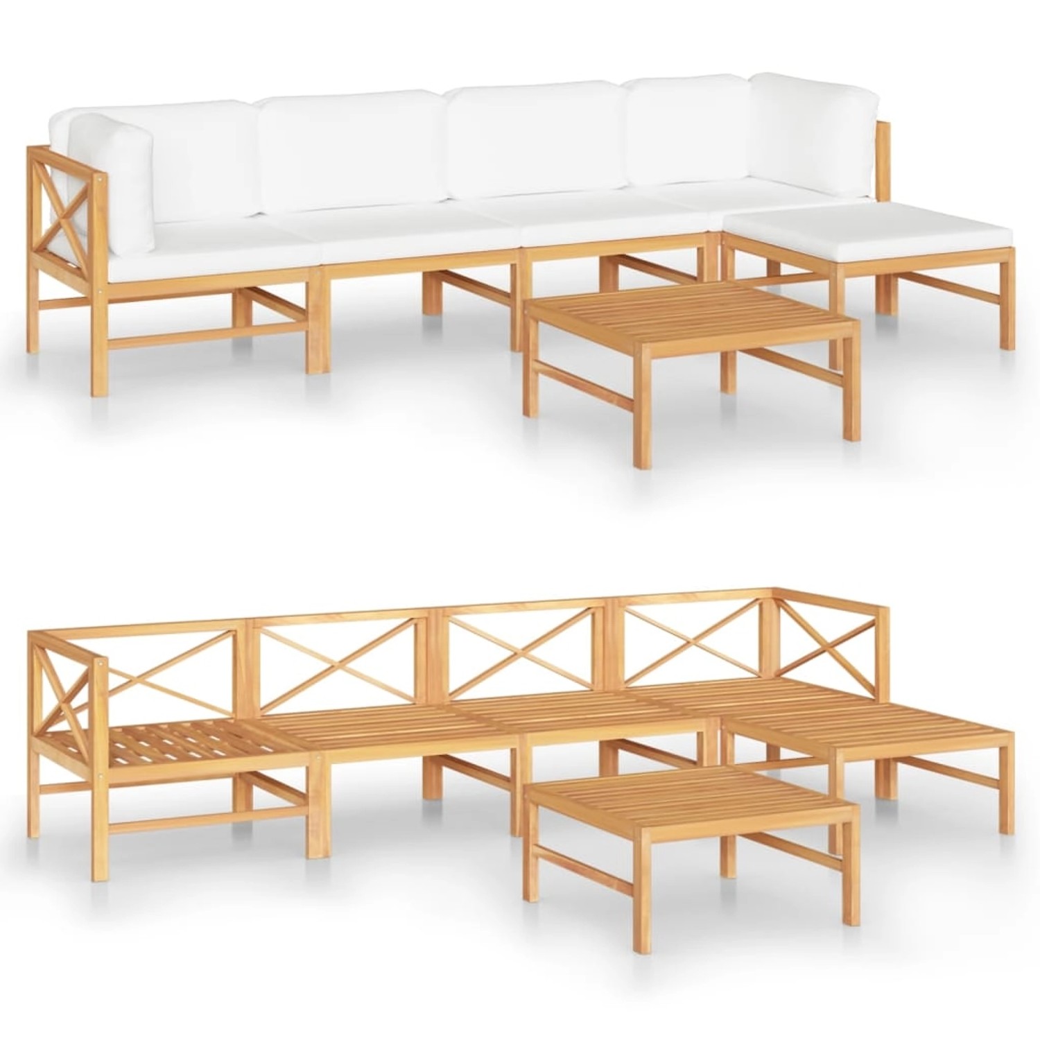 6-tlg. Garten-lounge-set Mit Creme Kissen Massivholz Teak günstig online kaufen