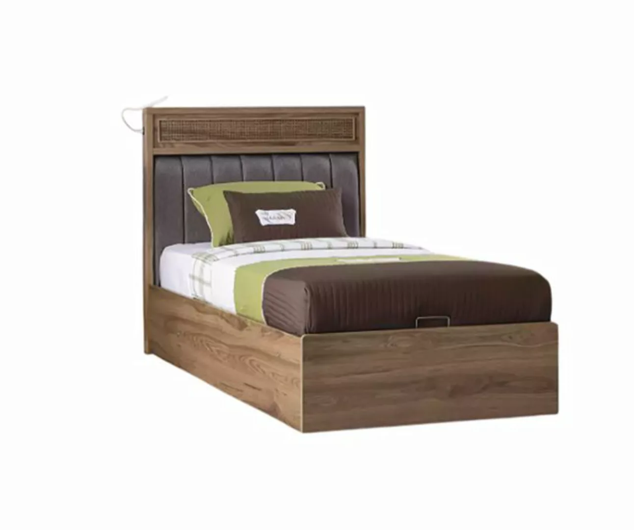 Xlmoebel Bett Luxuriöses Jugendbett aus braunem Holz mit integriertem Bettk günstig online kaufen