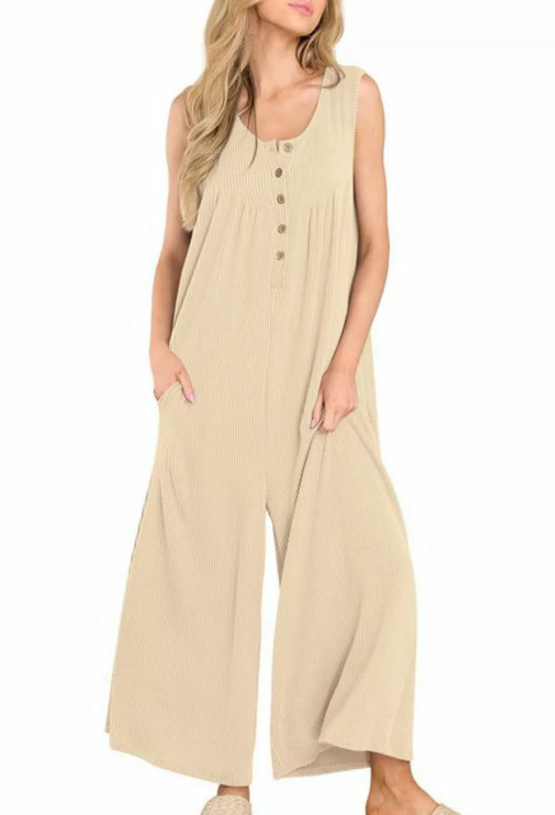 CHENIN 7/8-Overall Frischer lässiger Damen-Taschen-Jumpsuit Ärmelloser Jump günstig online kaufen