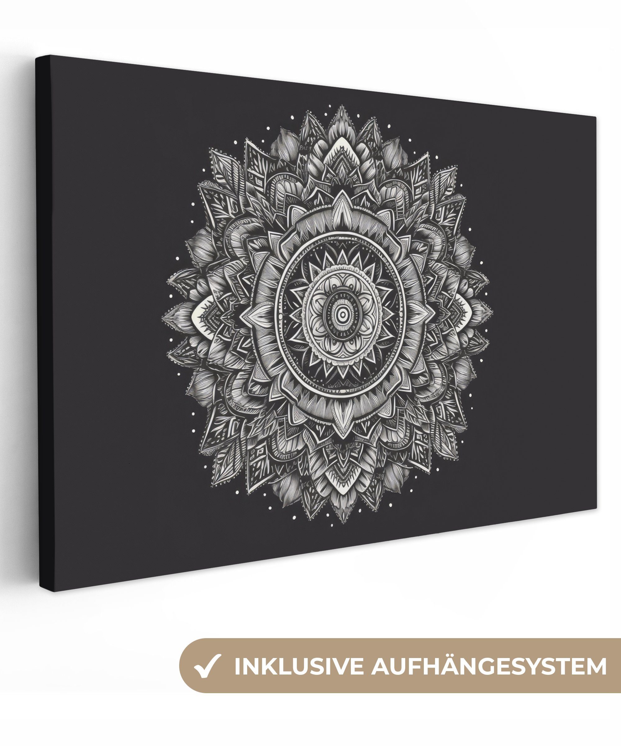 OneMillionCanvasses® Leinwandbild Mandala - Schwarz und günstig online kaufen