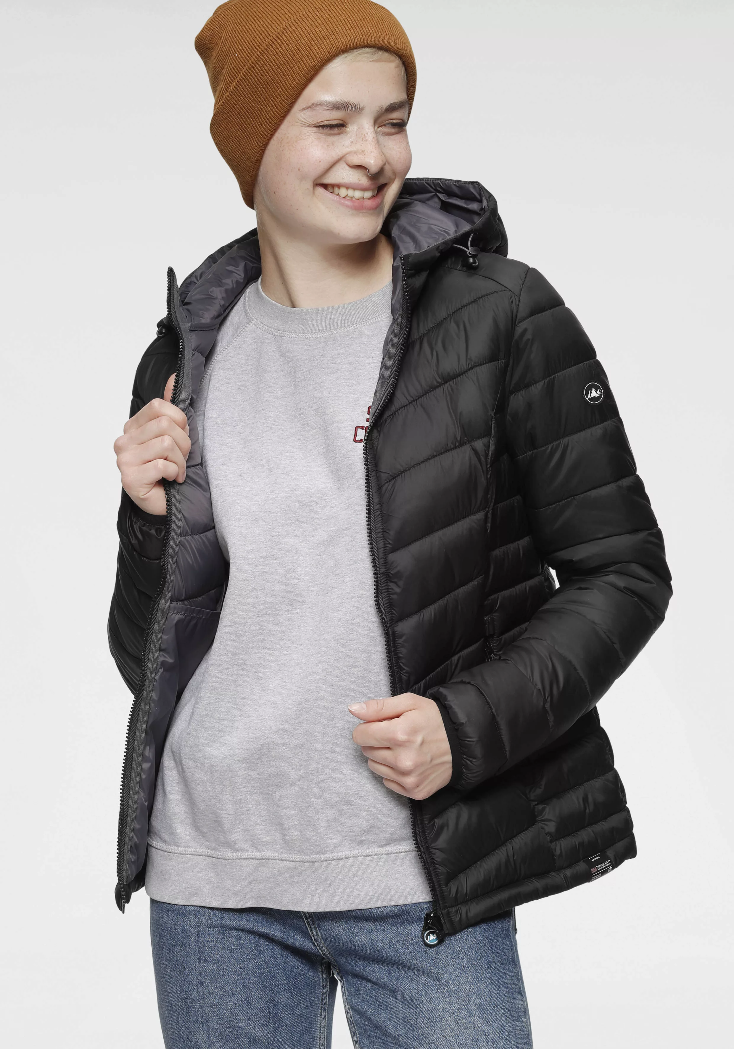 Polarino Steppjacke, mit Kapuze, für kühle Tage, aus leichtem Webmaterial, günstig online kaufen