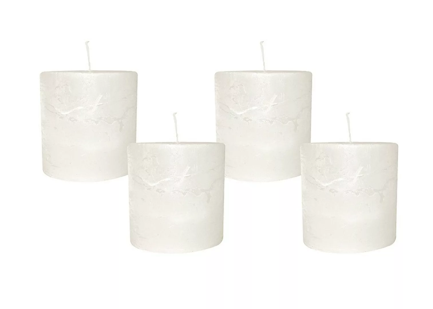 4 Rustic Stumpenkerzen Premium Kerze Weiß 5x5cm - 15 Std Brenndauer günstig online kaufen