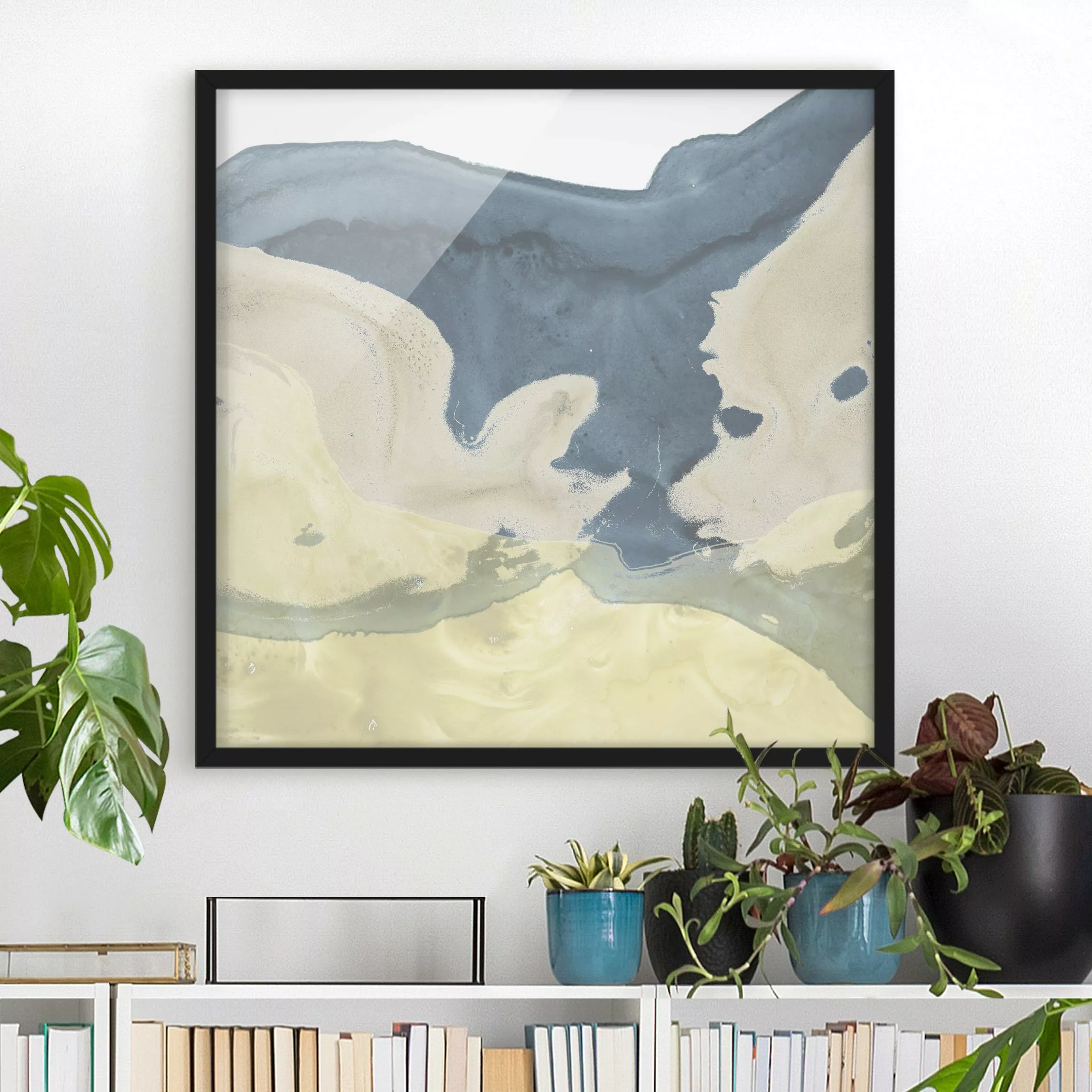 Bild mit Rahmen Abstrakt - Quadrat Ozean und Wüste II günstig online kaufen