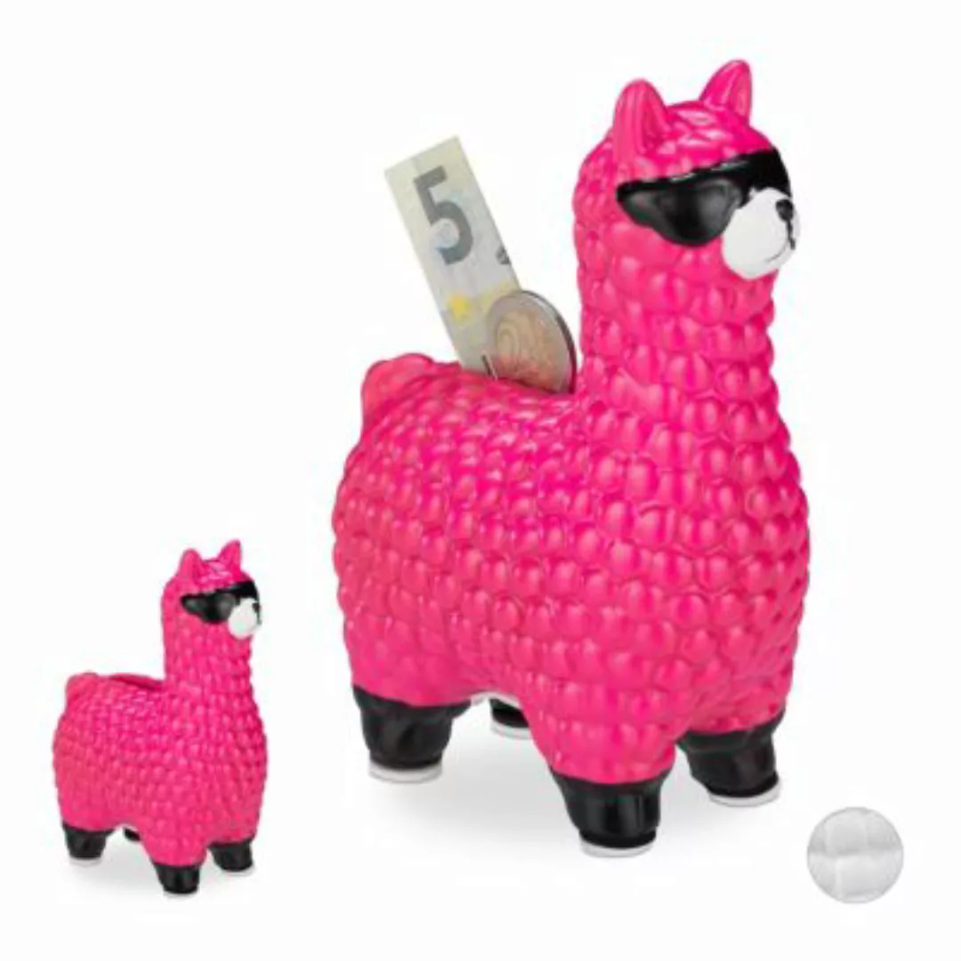 relaxdays 2 x Lama Spardose mit Sonnenbrille pink günstig online kaufen